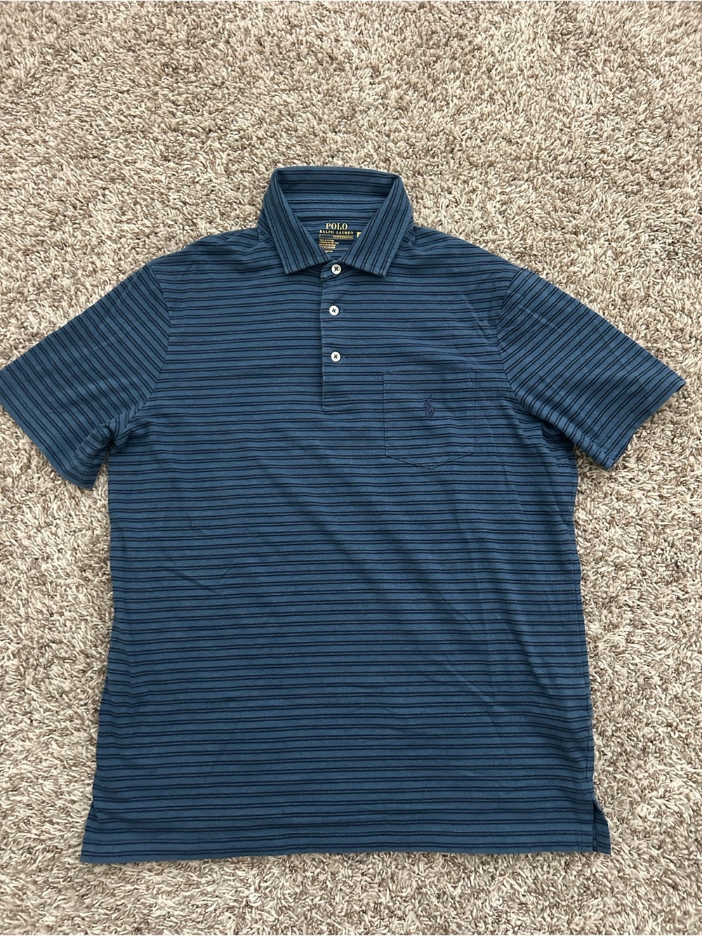 Polo Ralph Lauren Performance Polo Shirt Mens Medium Blue Striped Golf Stretch
